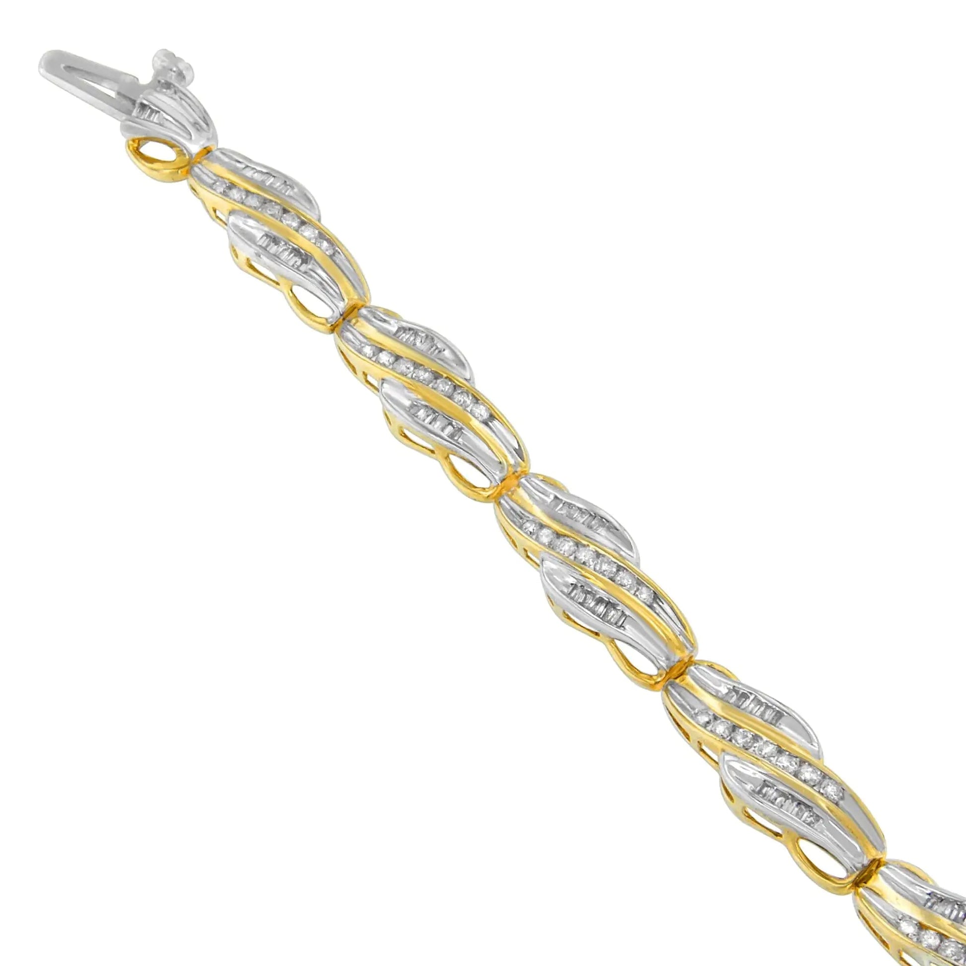 10K Yellow Gold Round and Baguette Cut Diamond Bracelet (2 cttw, I-J Color, I2-I3 Clarity) WEM Support (www.WEM.support)