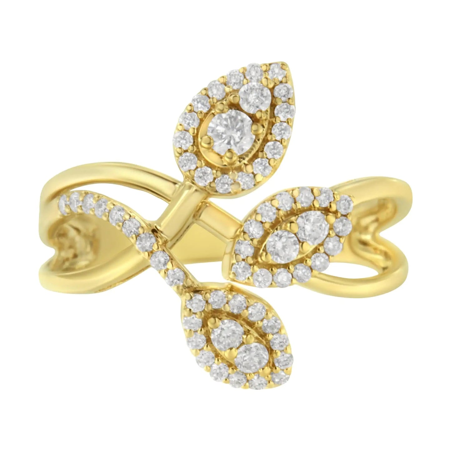 10K Yellow Gold 1/2 Cttw Round-Cut Diamond Layered Crossover Triple Leaf Bypass Ring (I-J Color, I1-I2 Clarity) WEM Support (www.WEM.support)