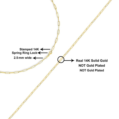 Unisex Solid 14K Gold 2.5mm Paperclip Chain Necklace WEM Support (www.WEM.support)