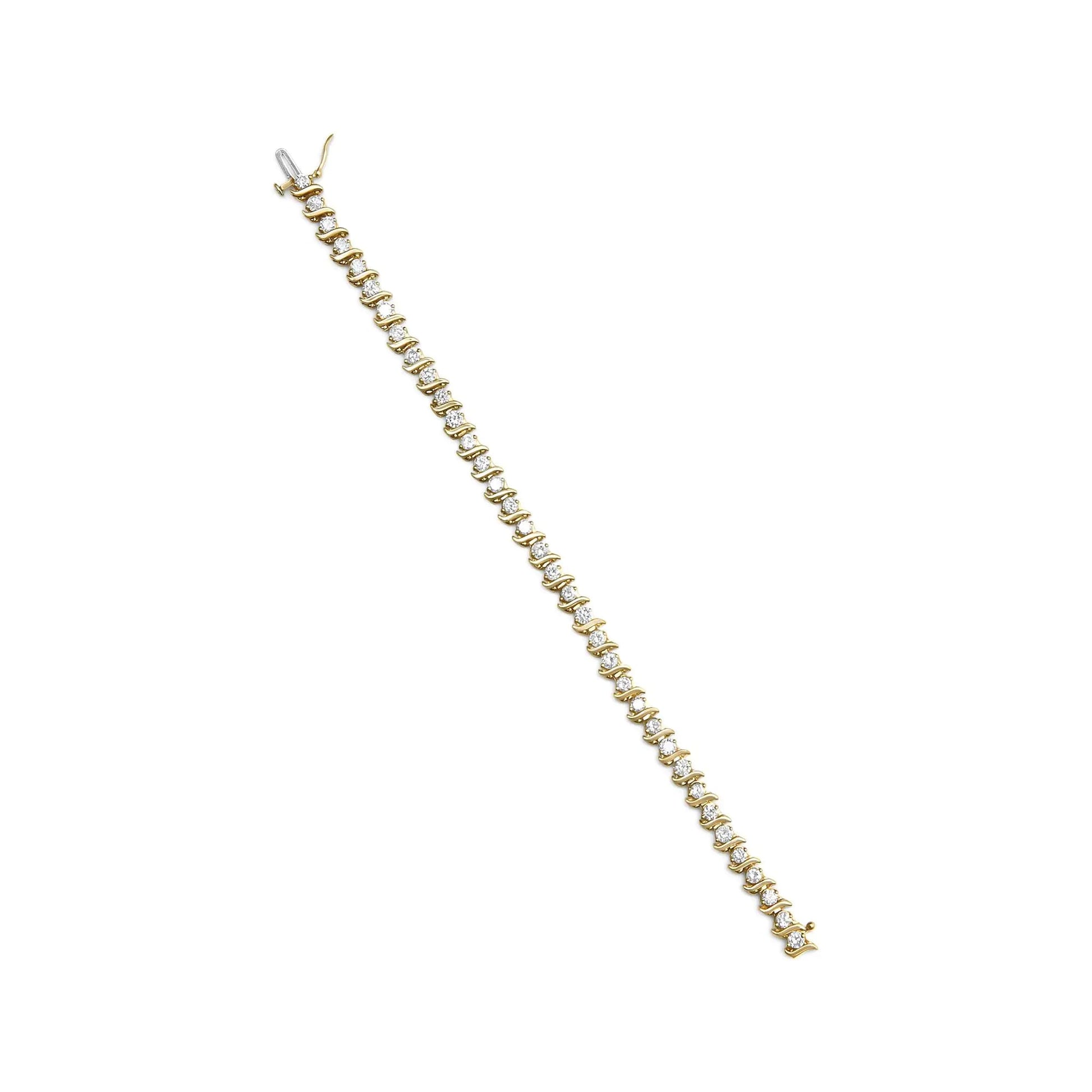 10K Yellow Gold Plated .925 Sterling Silver 5.00 Cttw Diamond S-Link Bracelet (K-L Color, I2-I3 Clarity) Size 7.25" WEM Support (www.WEM.support)