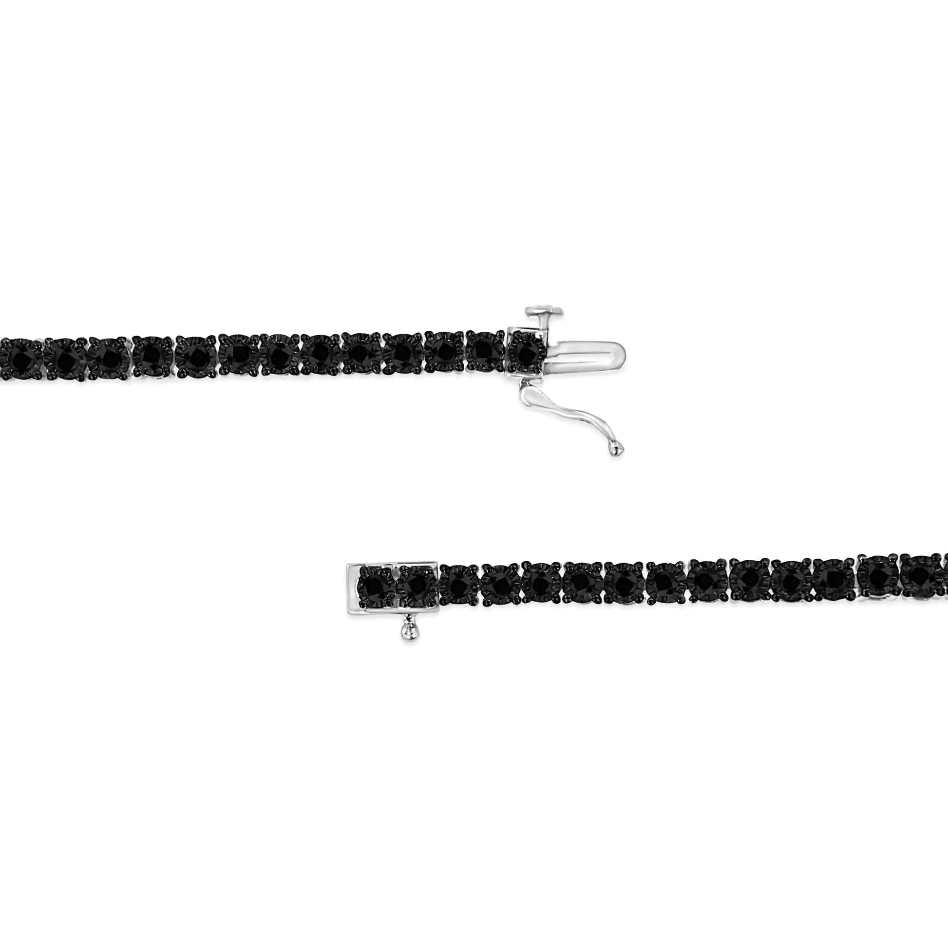 .925 Sterling Silver 3.0 Cttw Miracle-Set Treated Black Diamond Round Miracle Plate Tennis Bracelet (Black Color, I3 Clarity) - 7.25" WEM Support (www.WEM.support)