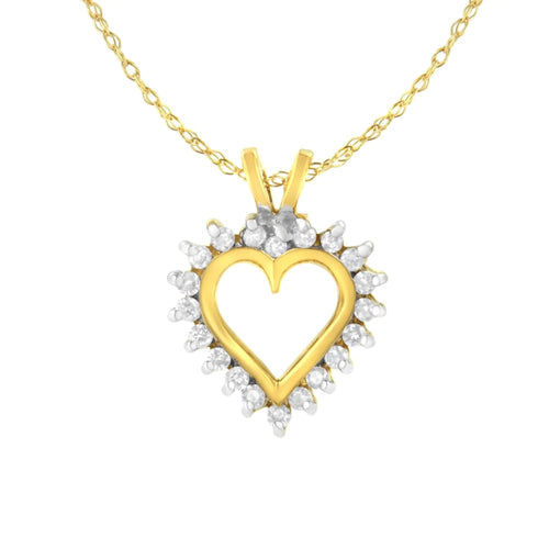 10KT Yellow Gold Heart Shaped 1/4 cttw Diamond 18" Pendant Necklace (K-L, I1-I2) WEM Support (www.WEM.support)