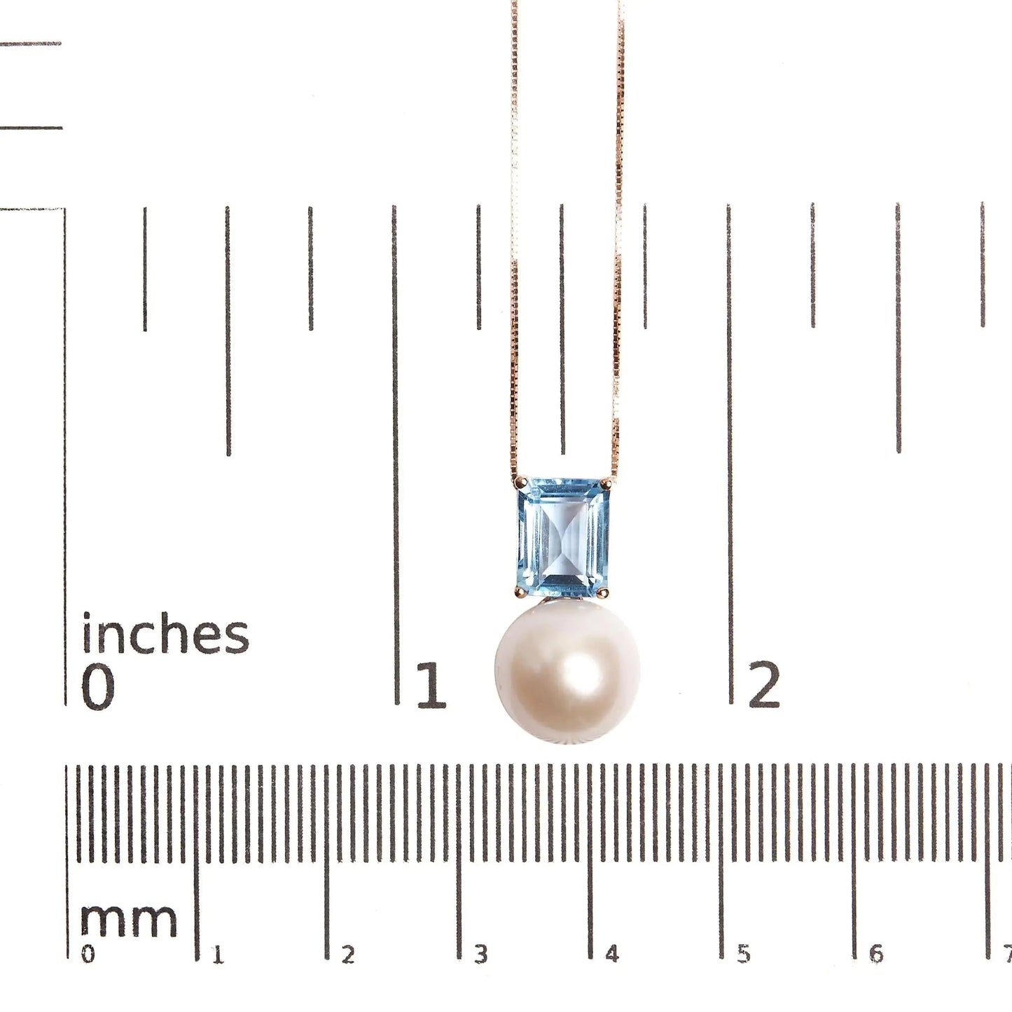 14K Rose Gold 11MM Cultured Freshwater Pearl and 9x7mm Octagon Swiss Blue Topaz Pendant Necklace - 18" Inches WEM Support (www.WEM.support)