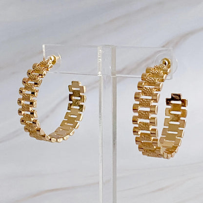Golden Watch Band Hoop Earrings WEM Support (www.WEM.support)