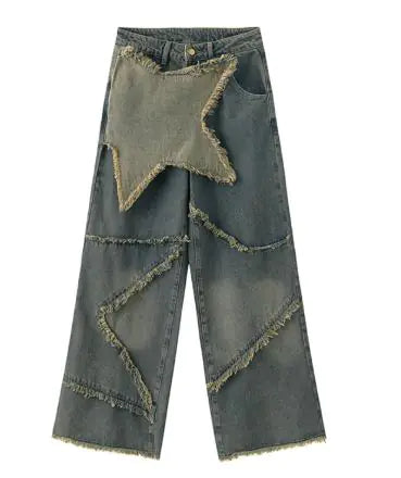 Wide Leg Pants Star Patchwork Vintage WEM Support (www.WEM.support)