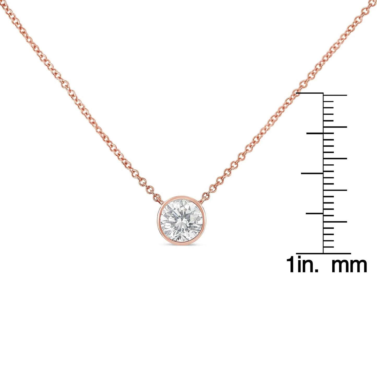 10K Roségold 1/5 Karat Rund Brillantgeschliffener Diamant Modern Gefasste Solitär Halskette 16"-18" (H-I Farbe, SI2-I1 Reinheit) WEM Support (www.WEM.support)