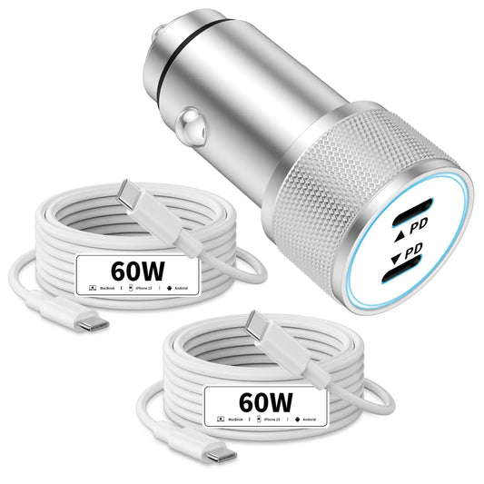 IDiSONCABLE Car Charger72W All Metal Car Charger USB C for iPhone 15 Car Charger 2-Port PD Type-C Fast Car Charger for MacBook Pro/Air iPhone 16/15 Plus/15 Pro Samsung S24 / S23 iPad Pro AirPods
