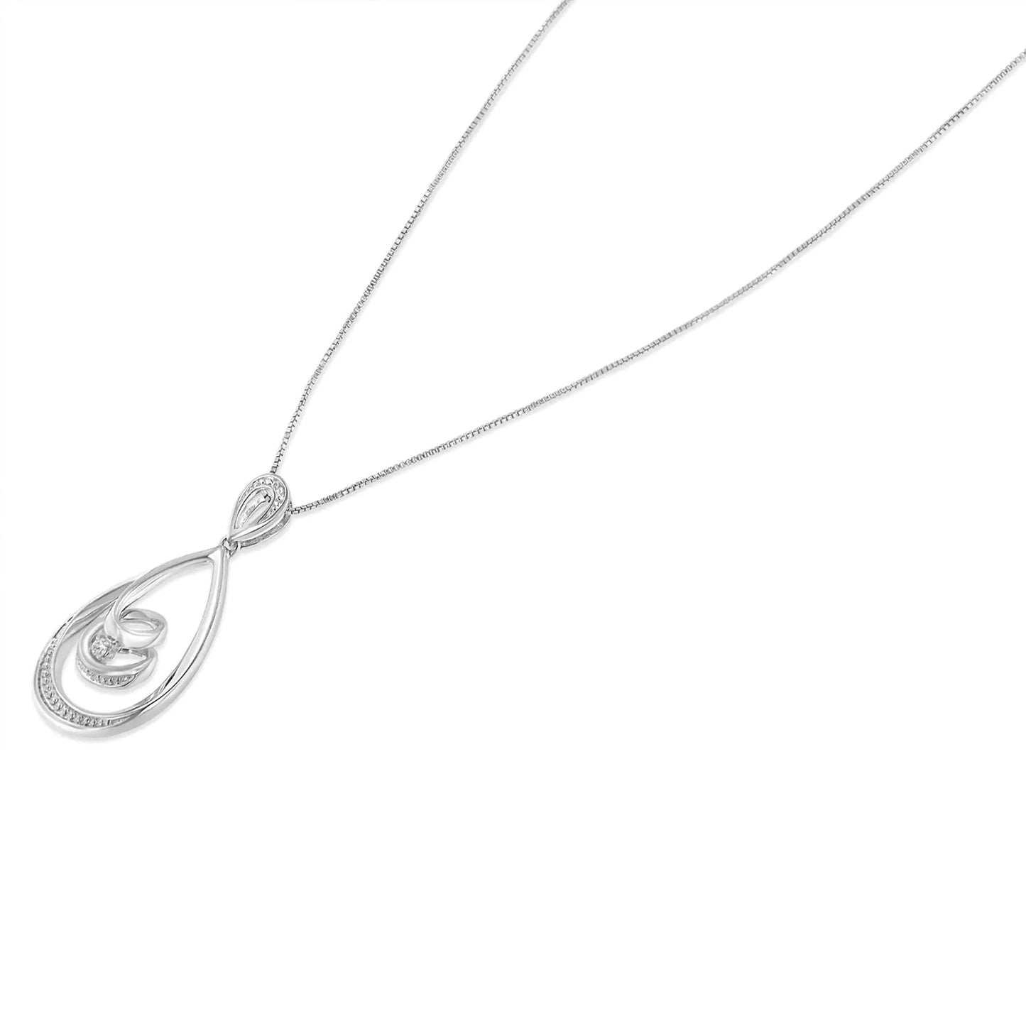 10K White Gold Diamond Accented Open Teardrop Twisted Curl 18" Pendant Necklace (J-K Color, I2-I3 Clarity) WEM Support (www.WEM.support)