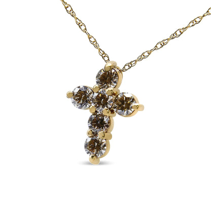 14K Yellow Gold 1/2 Cttw Round-Cut Diamond Mini Cross 18" Pendant Necklace (J-K Color, VS2-SI1 Clarity) WEM Support (www.WEM.support)