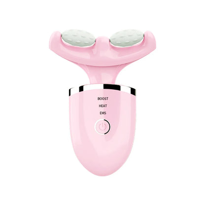 A compact pink and white IPL wrinkle lift beauty device with two circular treatment heads and a central control panel with buttons for boost, heat, and EMS.