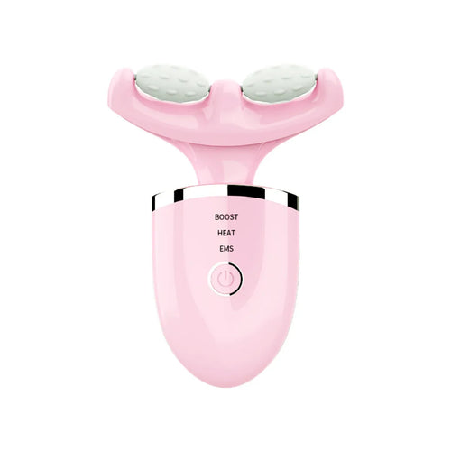 A compact pink and white IPL wrinkle lift beauty device with two circular treatment heads and a central control panel with buttons for boost, heat, and EMS.