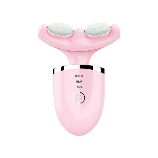 A compact pink and white IPL wrinkle lift beauty device with two circular treatment heads and a central control panel with buttons for boost, heat, and EMS.
