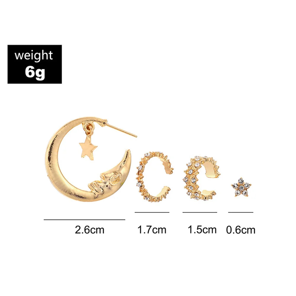 Bohemian Moon Star Crystal Stud Earrings Set WEM Support (www.WEM.support)