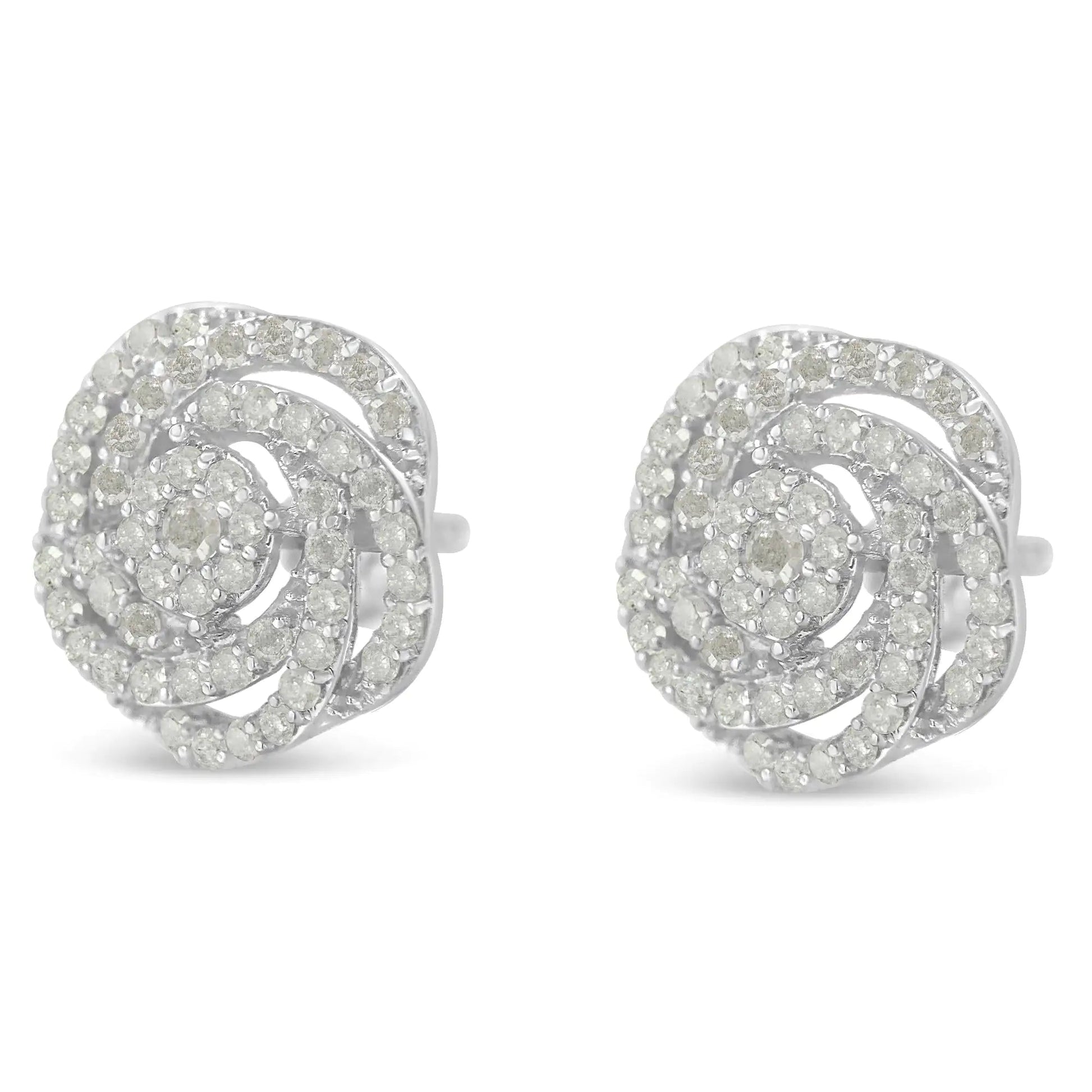 10k White Gold Rose-Cut Diamond Floral Cluster Earrings (1 cttw, I-J Color, I2-I3 Clarity) WEM Support (www.WEM.support)