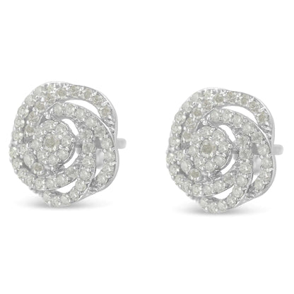 10k White Gold Rose-Cut Diamond Floral Cluster Earrings (1 cttw, I-J Color, I2-I3 Clarity) WEM Support (www.WEM.support)