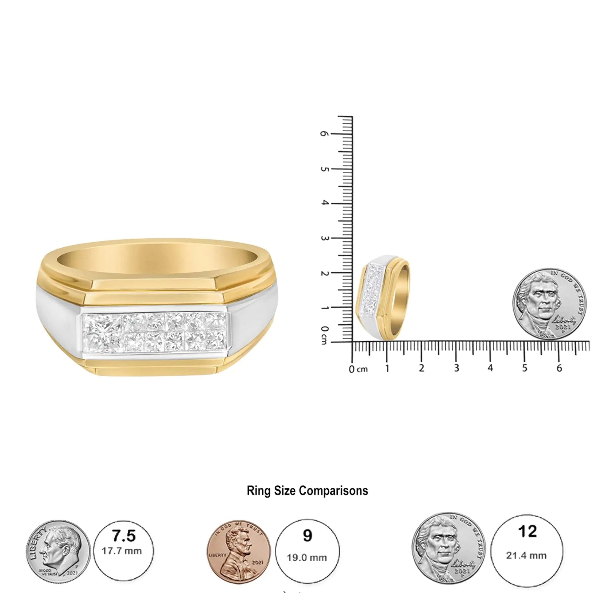 14K Yellow and White Gold 1.00 Cttw Princess-Cut Diamond Modern Gent's Band (G-H Color, SI1-SI2 Clarity) - Size 10 WEM Support (www.WEM.support)