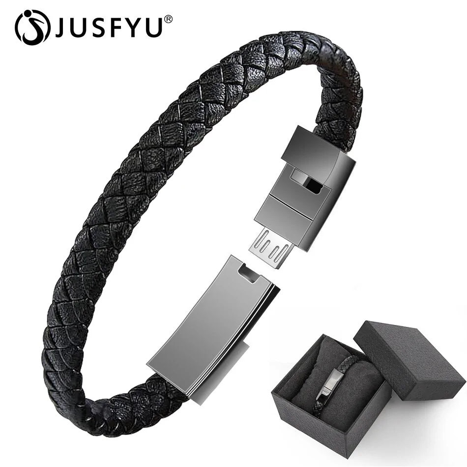 Leather Mini Micro USB Bracelet Charger WEM Support (www.WEM.support)
