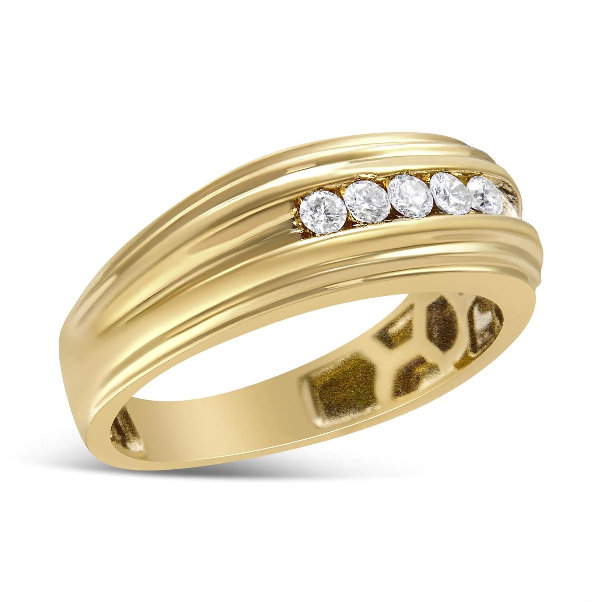 10K Yellow Gold 1/4 Cttw Round-Cut Diamond 5-Stone Men's Band Ring (H-I Color, I1-I2 Clarity) WEM Support (www.WEM.support)