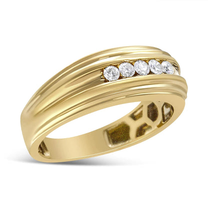 10K Yellow Gold 1/4 Cttw Round-Cut Diamond 5-Stone Men's Band Ring (H-I Color, I1-I2 Clarity) WEM Support (www.WEM.support)