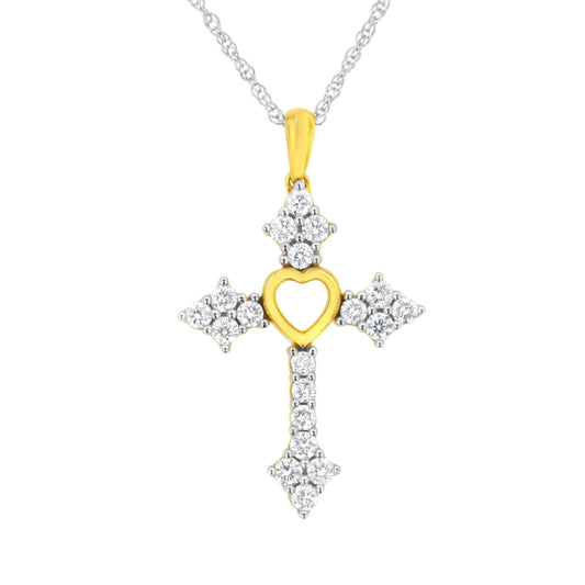 10k Yellow Gold Plated Sterling Silver 3/4 cttw Lab Grown Diamond Cross Pendant Necklace (F-G Color, VS2-SI1 Clarity) WEM Support (www.WEM.support)