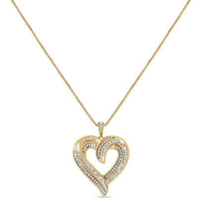 .925 Sterling Silver 3/4 Cttw Round and Baguette-Cut Diamond Open Heart 18" Pendant Necklace (I-J Color, I2-I3 Clarity) WEM Support (www.WEM.support)