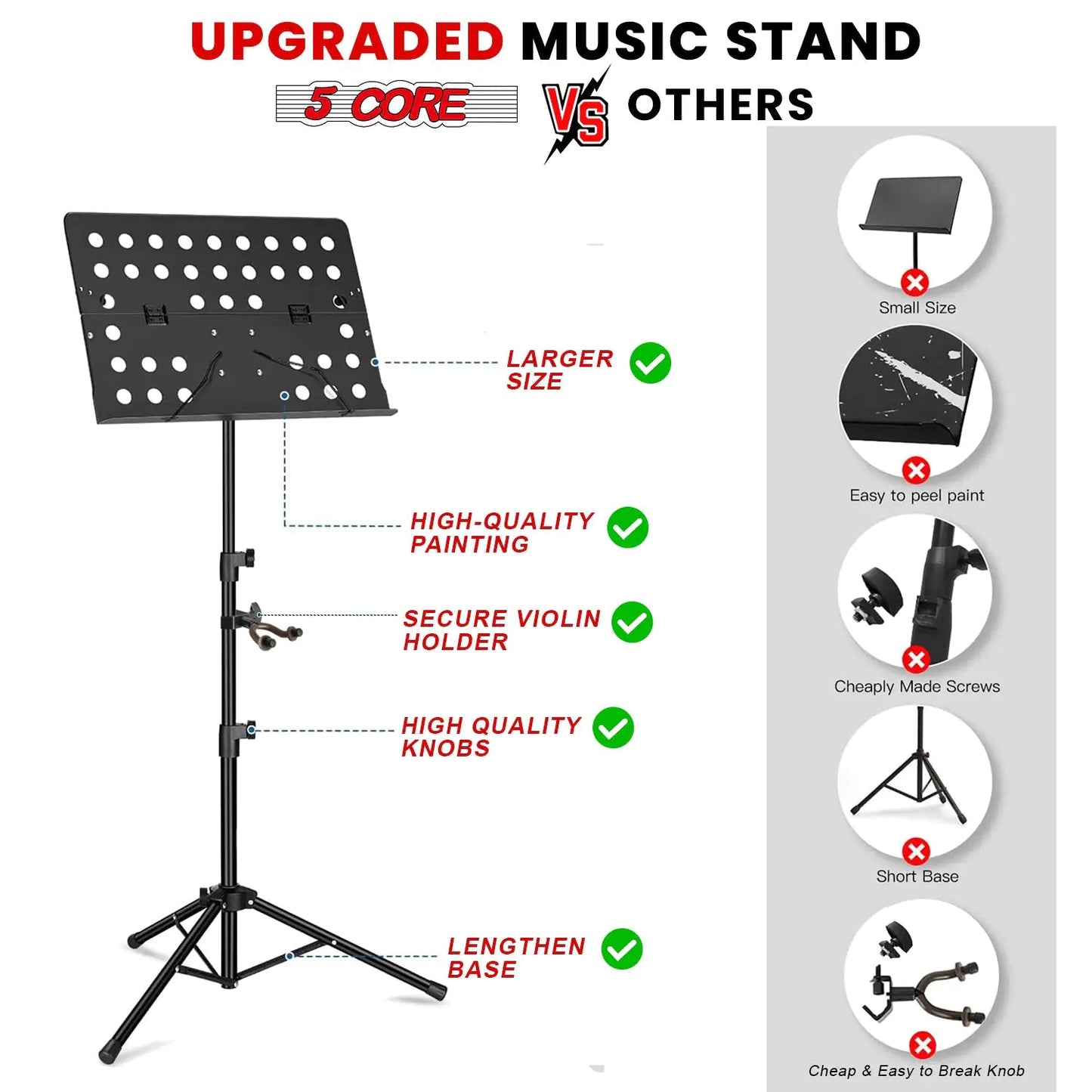 5Core Music Stand For Sheet Music Portable Tripod Adjustable Folding Note Holder BLACK WEM Support (www.WEM.support)