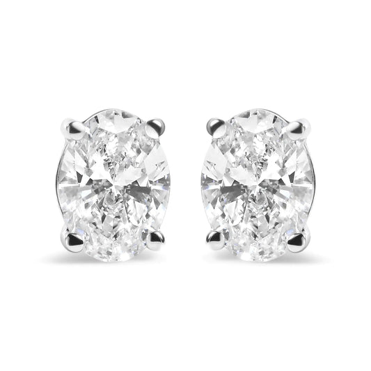 14K White Gold Prong Set Lab Grown Oval Diamond Solitaire Stud Earring (F-G Color, VS1-VS2 Clarity) WEM Support (www.WEM.support)