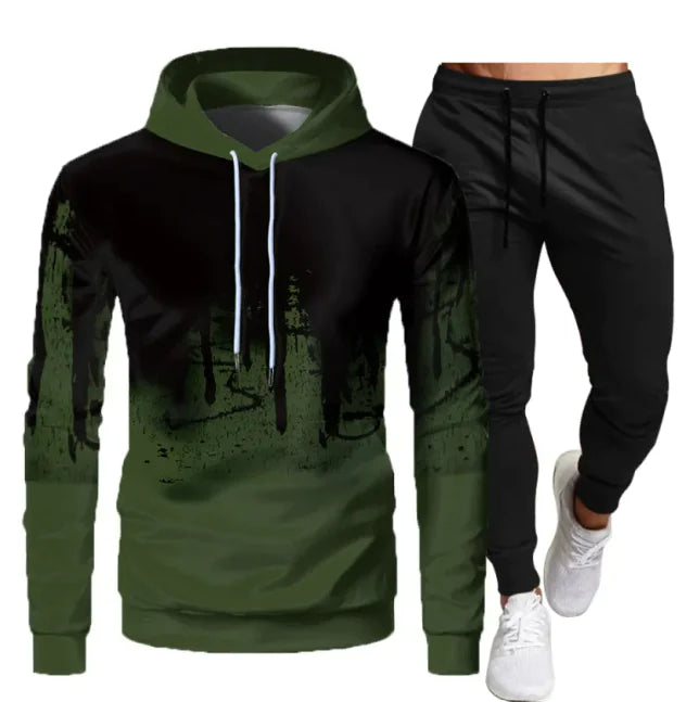 Men's Solid Color Sweater Sports Hooded 3D Sweater Suit