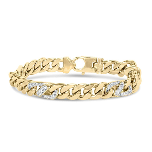 10K Yellow Gold 1.00 Cttw Diamond Miami Cuban Link Men's Bracelet (H-I Color, I1-I2 Clarity) - 8.5 Inches WEM Support (www.WEM.support)