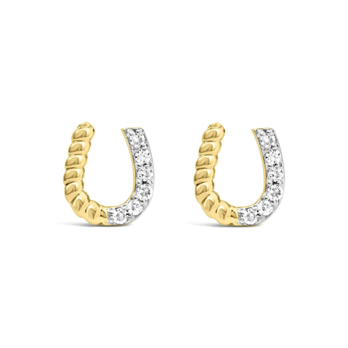 Aretes de Estudio de Oro Amarillo de 14K con Diamantes de 1/10 Cttw y Diseño Trenzado de Herradura (Color I-J, Claridad I1-I2) WEM Support (www.WEM.support)