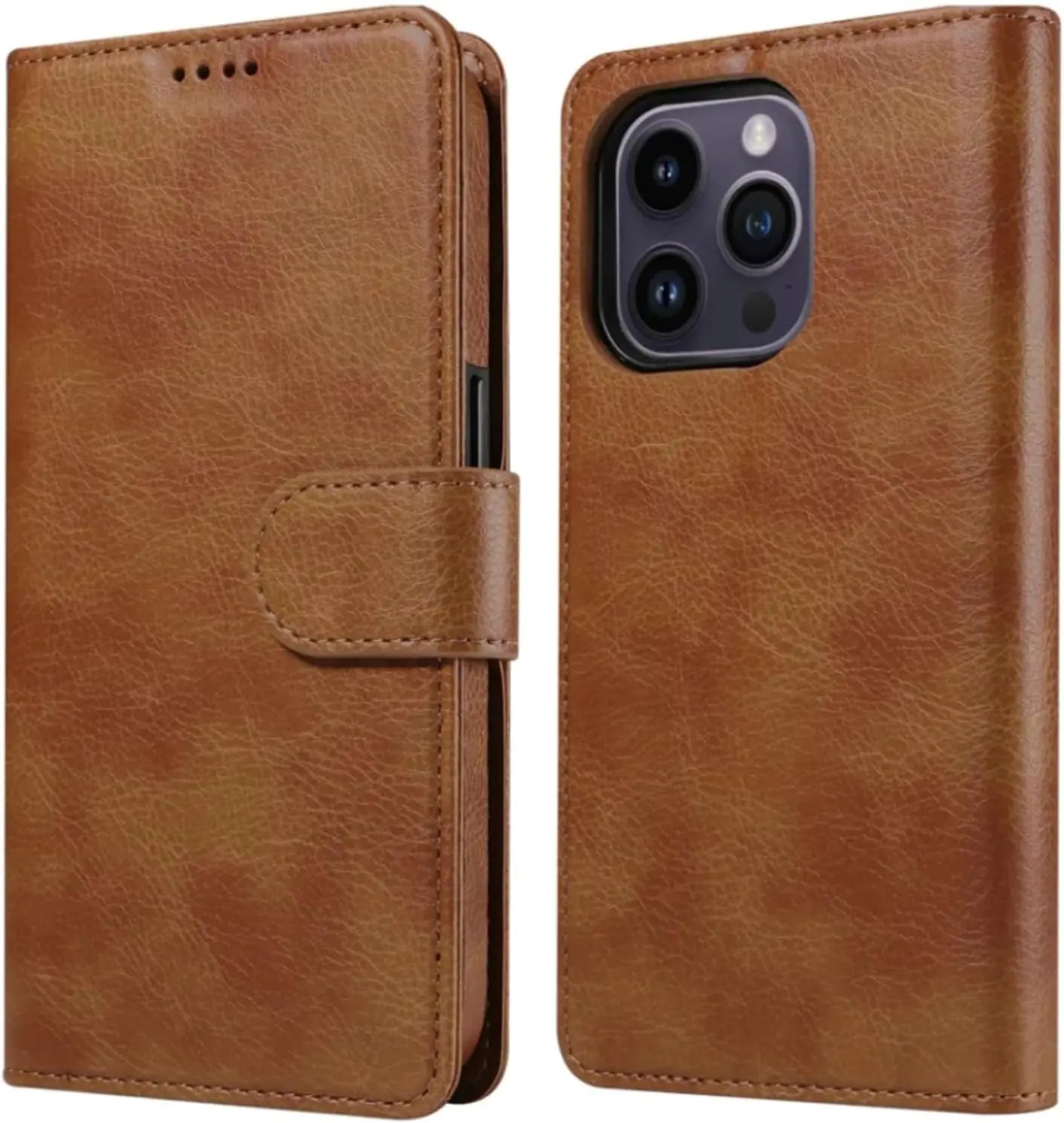 EMF Protection Anti Radiation iPhone Leather Flip Folio Case for iPhone, Genuine Leather Wallet Case/Cover with Card Holder & Stand Function (Brown, iPhone 16 Plus)