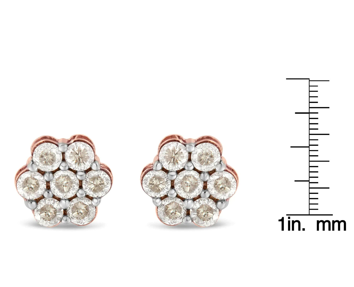 10K Rose Gold Diamond Floral Stud Earrings (1 cttw, J-K Color, I1-I2 Clarity) WEM Support (www.WEM.support)