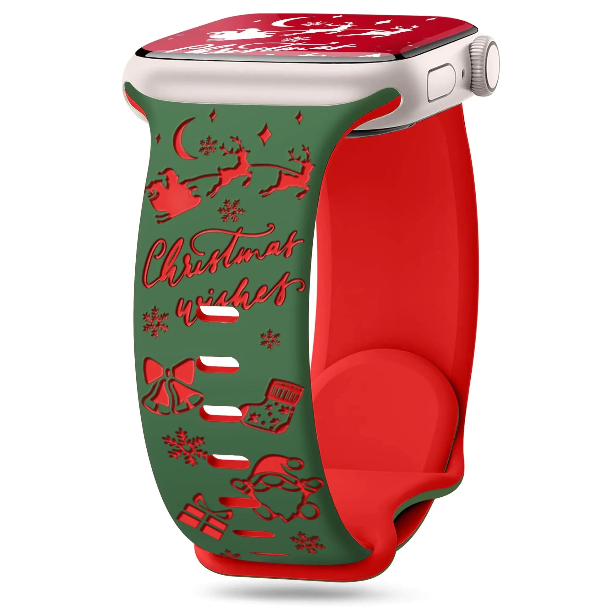 wipalor for Christmas Apple Watch Bands for Women 42mm 41mm 40mm 38mm, Two-Tone Holiday Cute iWatch Bands, Engraved Christmas Watch Band for Apple Watch Band Series 10 9 SE 8 7 6 5 4 3 2 1-White/Red HejK.com