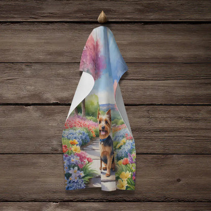 Australian Terrier Spring Garden Kitchen Towel WEM Support (www.WEM.support)