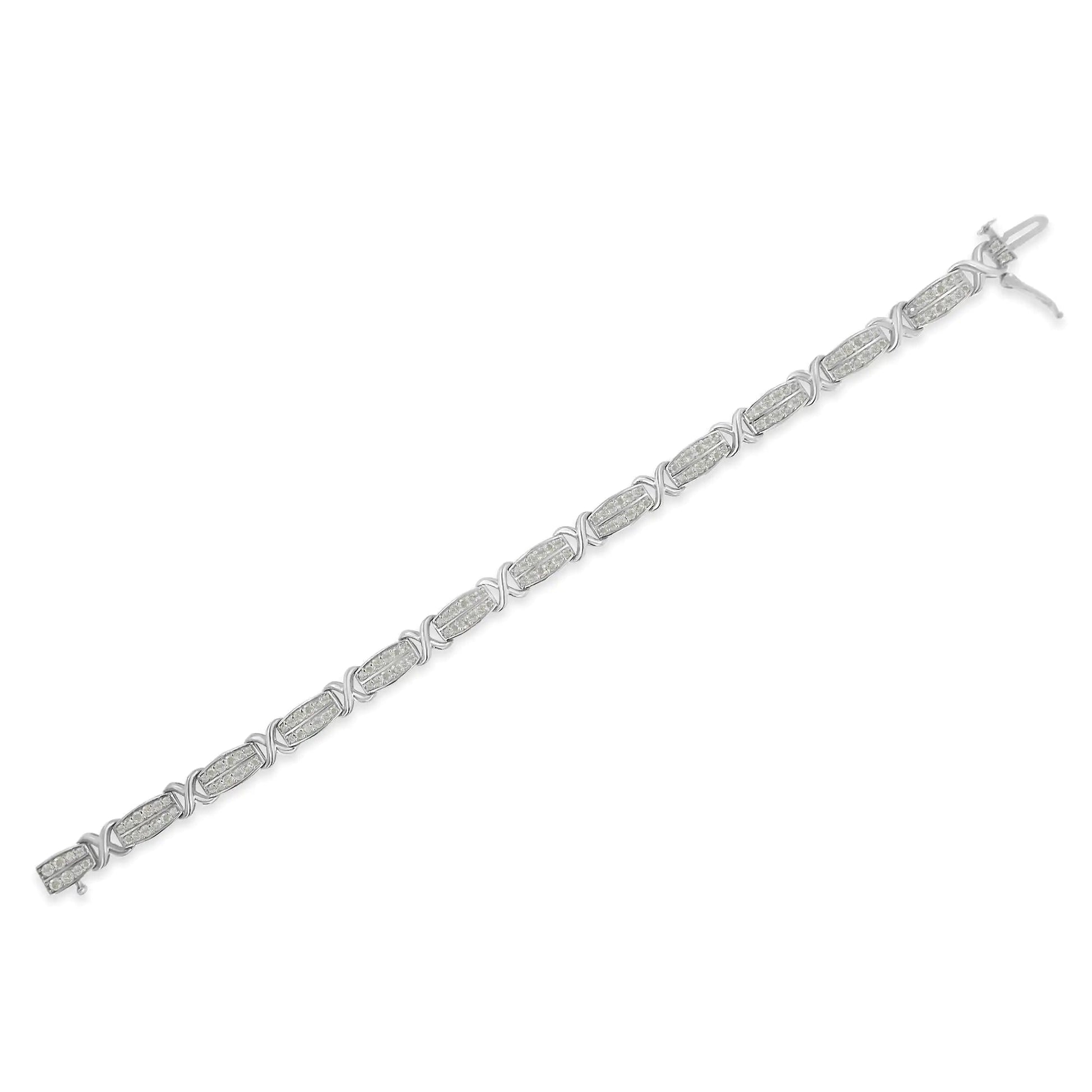 .925 Sterling Silver 2.0 cttw Diamond 2 Row X-Link Bracelet (I-J Color, I3 Clarity) -7" WEM Support (www.WEM.support)