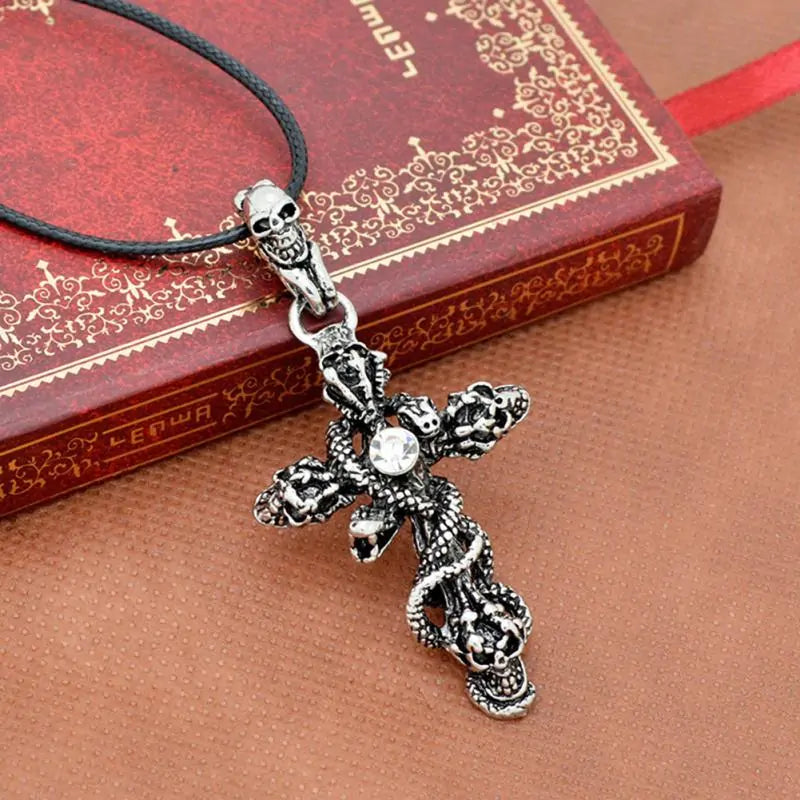 Snake Cross Skeleton Skull Pendant Necklace for Men WEM Support (www.WEM.support)