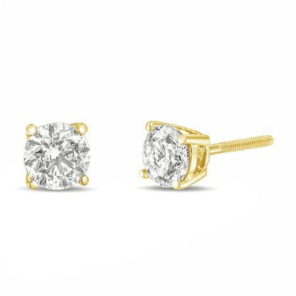 14K Gold 1.0 Carat Round Brilliant Cut Lab Grown White Diamond 4-Prong Classic Solitaire Stud Earrings WEM Support (www.WEM.support)