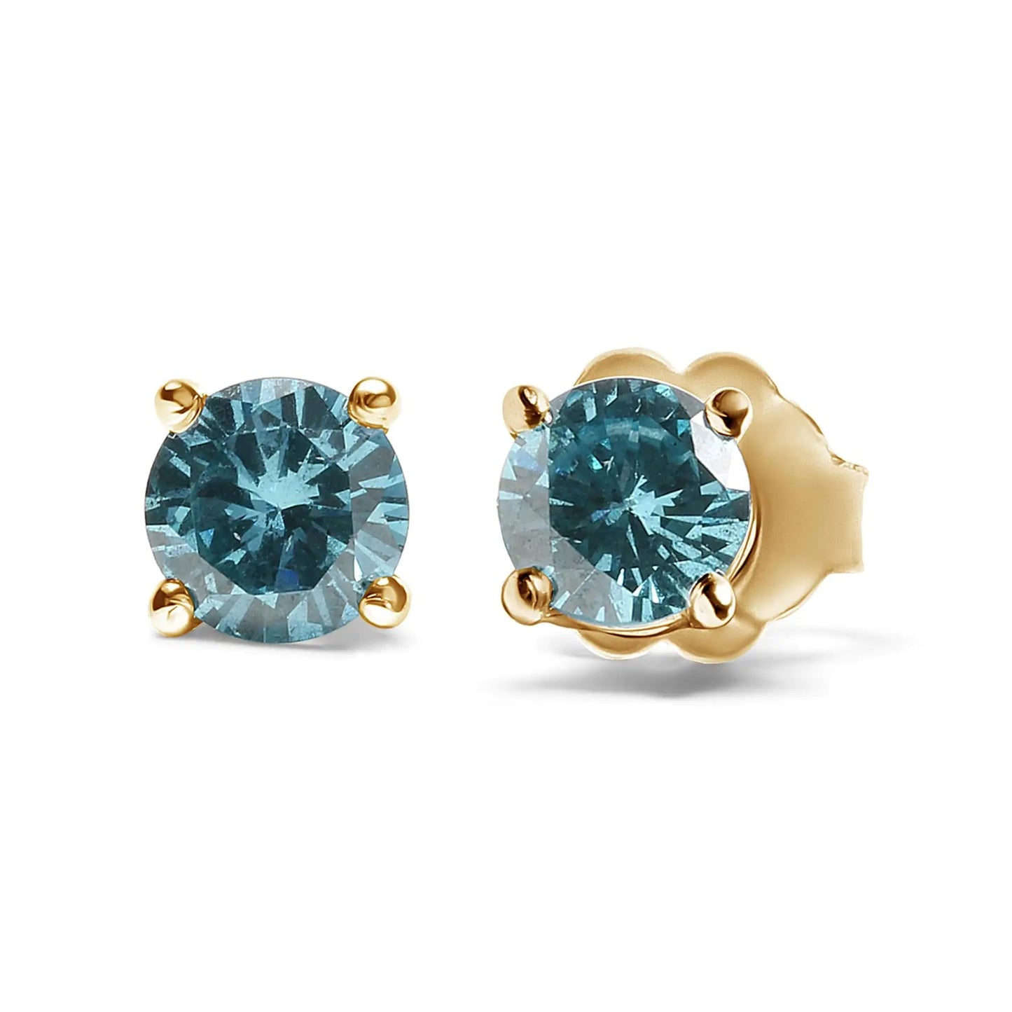 14K Gold 1/2 Cttw Aqua Blue Diamond Screw-Back 4-Prong Classic Stud Earrings (Color Treated, I2-I3) WEM Support (www.WEM.support)