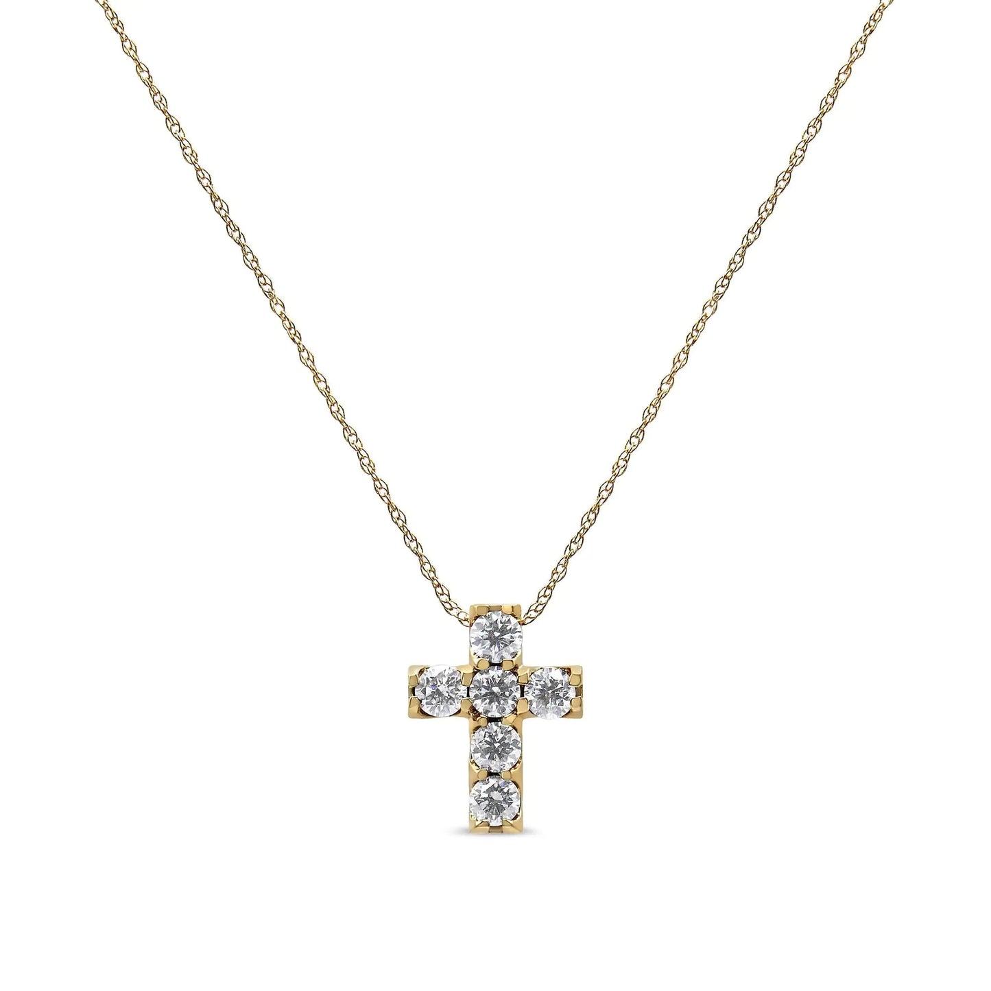 14K Yellow Gold 1/2 Cttw Round Brilliant Cut Diamond Mini Cross 18" Pendant Necklace (J-K Color, VS2-SI1 Clarity) WEM Support (www.WEM.support)