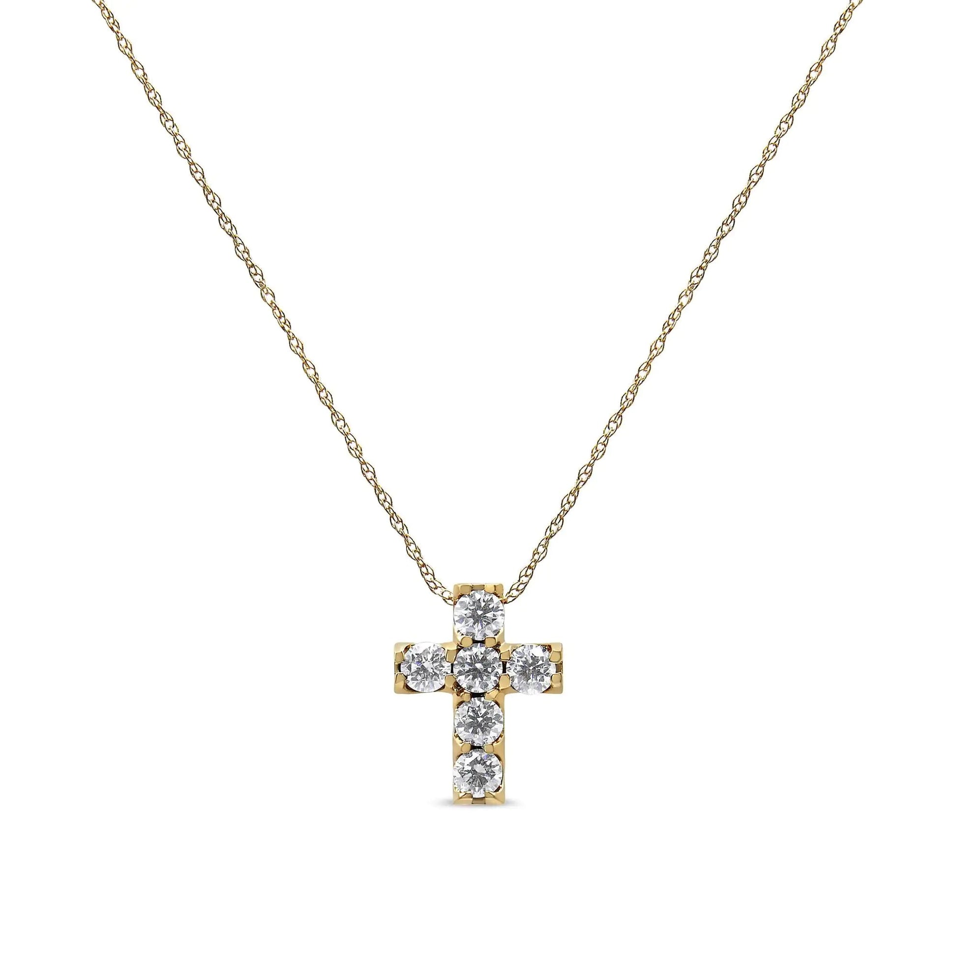 14K Yellow Gold 1/2 Cttw Round Brilliant Cut Diamond Mini Cross 18" Pendant Necklace (J-K Color, VS2-SI1 Clarity) WEM Support (www.WEM.support)