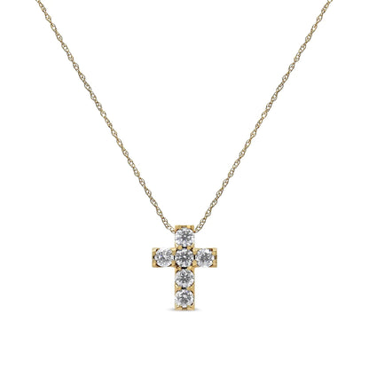 14K Yellow Gold 1/2 Cttw Round Brilliant Cut Diamond Mini Cross 18" Pendant Necklace (J-K Color, VS2-SI1 Clarity) WEM Support (www.WEM.support)