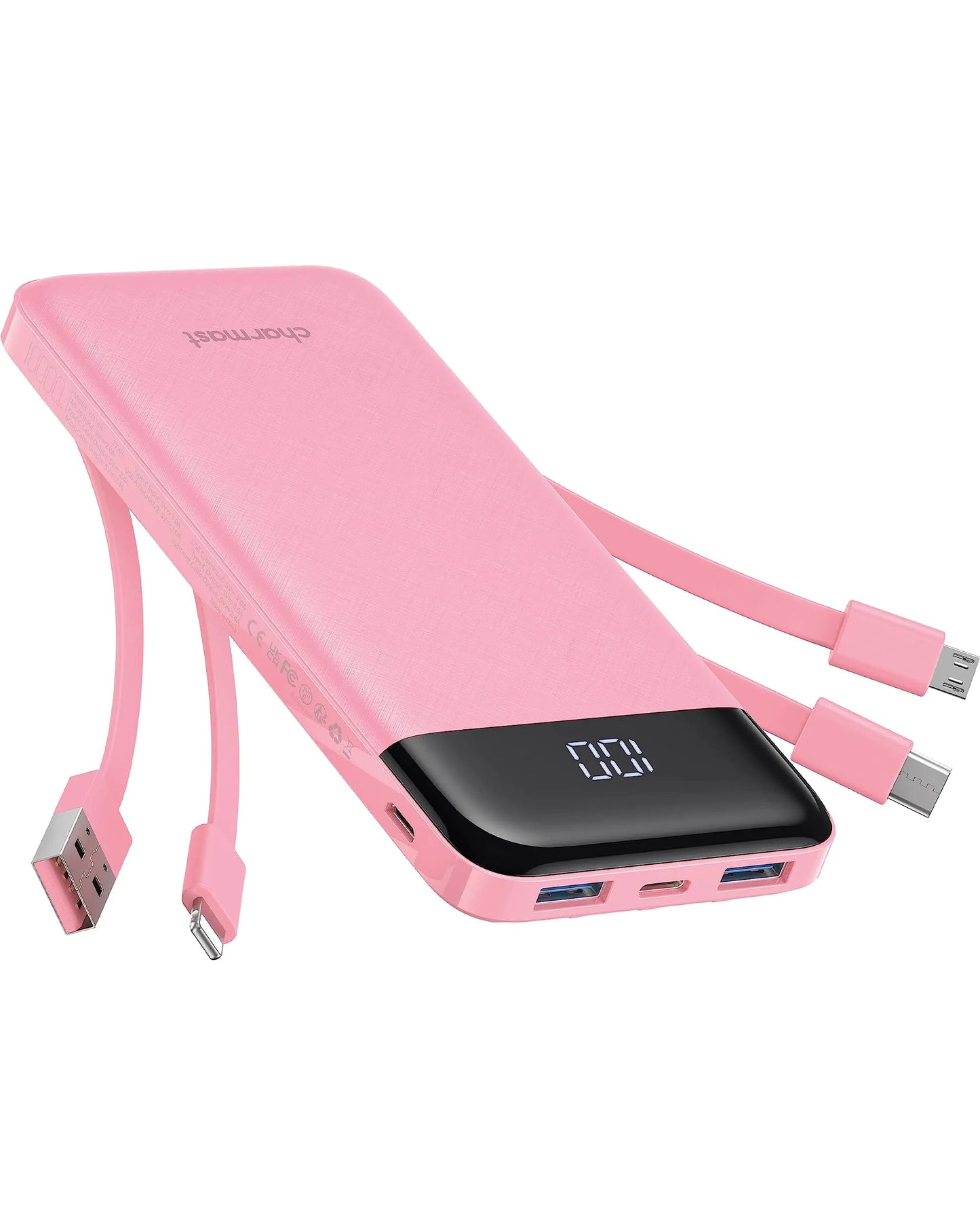 Portable Charger with Built in Cables, Portable Charger with Cords Wires Slim 10000mAh Travel Essentials Battery Pack 6 Outputs 3A High Speed Power Bank for iPhone Samsung Pixel LG Moto iPad HejK.com