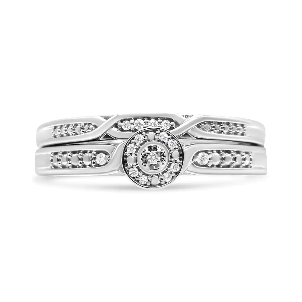 .925 Sterling Silver Diamond Accent Frame Twist Shank Bridal Set Ring and Band (I-J Color, I3 Clarity) WEM Support (www.WEM.support)