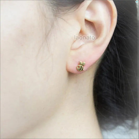 Baby Bee Earrings Variation Gold With Black Accents WEM Support (www.WEM.support)