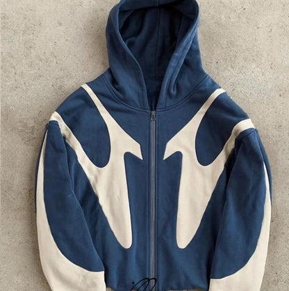 Pattern Stitching Hooded Cardigan Zipper Sweater WEM Support (www.WEM.support)