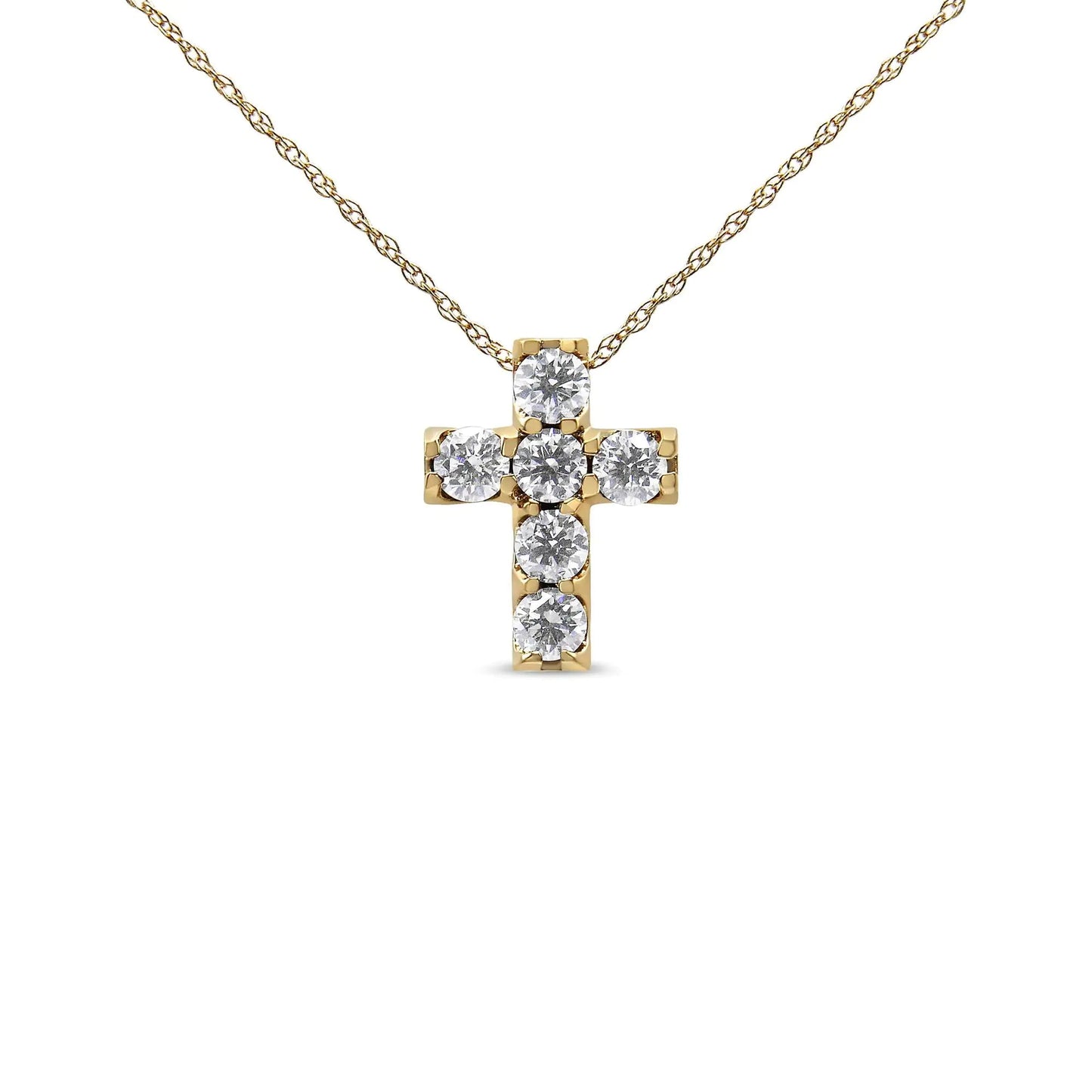 14K Yellow Gold 1/2 Cttw Round Brilliant Cut Diamond Mini Cross 18" Pendant Necklace (J-K Color, VS2-SI1 Clarity) WEM Support (www.WEM.support)