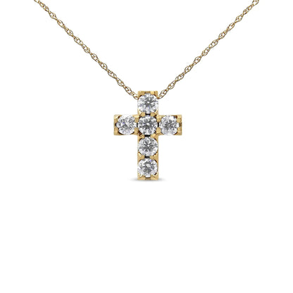 14K Yellow Gold 1/2 Cttw Round Brilliant Cut Diamond Mini Cross 18" Pendant Necklace (J-K Color, VS2-SI1 Clarity) WEM Support (www.WEM.support)