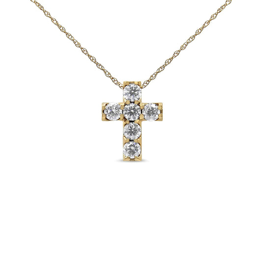14K Yellow Gold 1/2 Cttw Round Brilliant Cut Diamond Mini Cross 18" Pendant Necklace (J-K Color, VS2-SI1 Clarity) WEM Support (www.WEM.support)