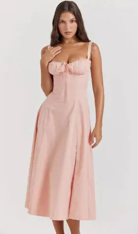 Plain and Floral Print Strappy Dress