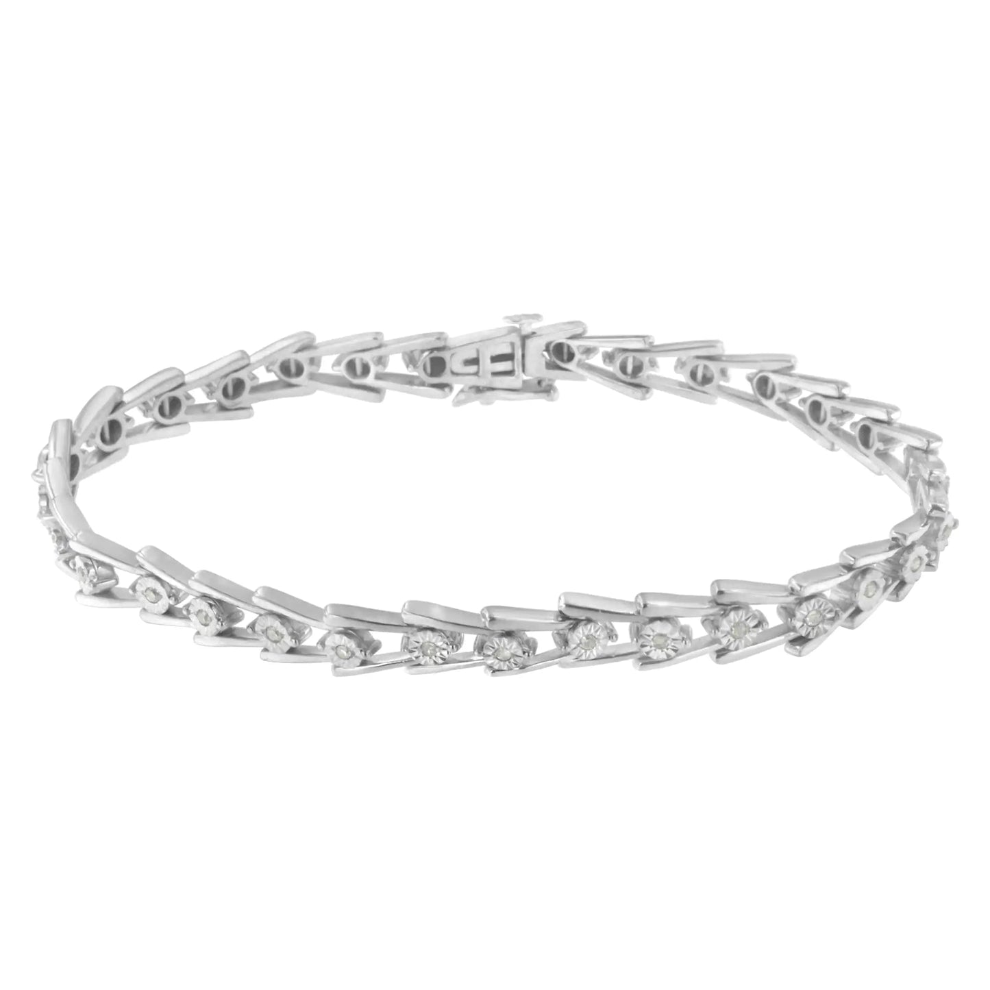 Pulseira 'V' Aberta e Elegante em Prata de Lei .925 com 1/4 cttw de Diamantes em Milagre (Cor I-J, Clareza I3) - 7,5" WEM Support (www.WEM.support)